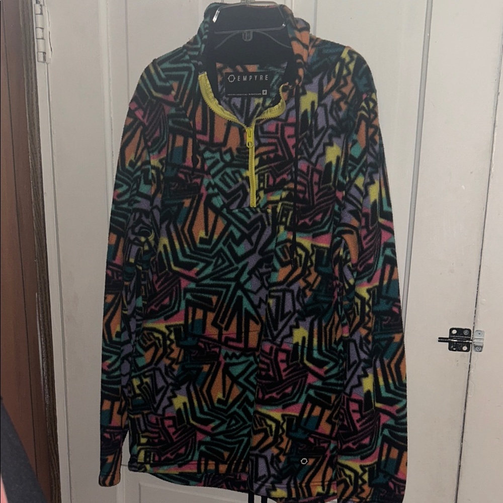 Empyre Neon Geo Print Fleece Jacket - Yellow Zipper
